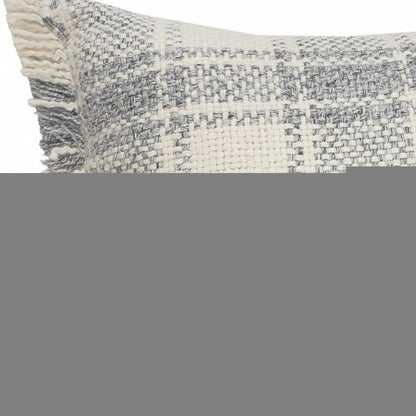 20" X 20" White And Gray-Blue Polyester Plaid Zippered Pillow