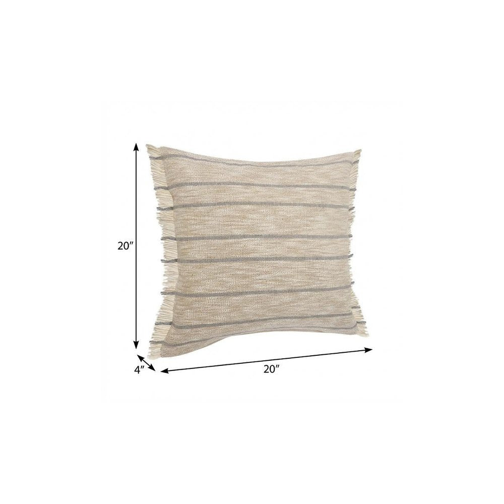 20" Taupe and Dusty Blue Jute Throw Pillow