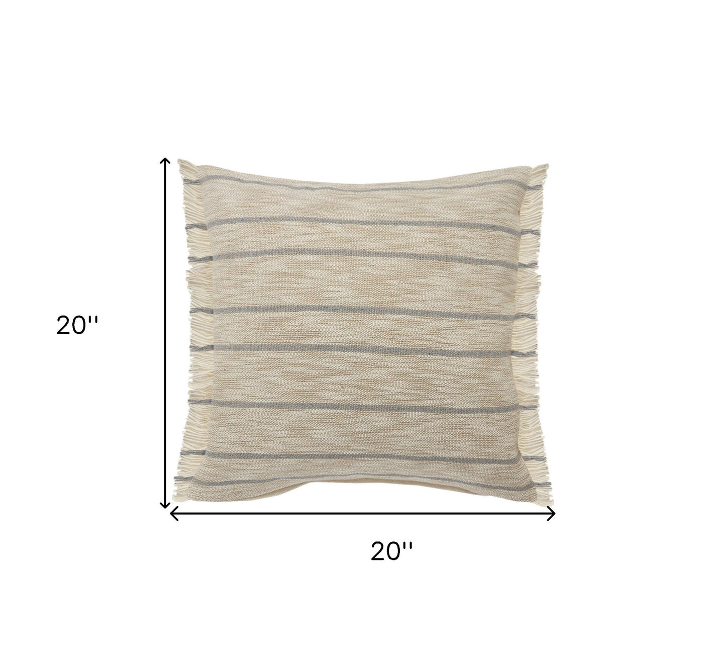 20" Taupe and Dusty Blue Jute Throw Pillow