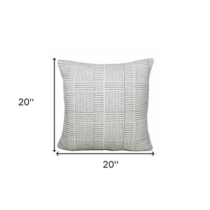 20" X 20" Gray And White 100% Cotton Geometric Zippered Pillow