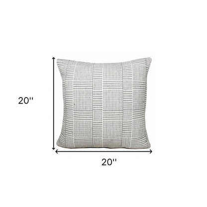 20" X 20" Gray And White 100% Cotton Geometric Zippered Pillow