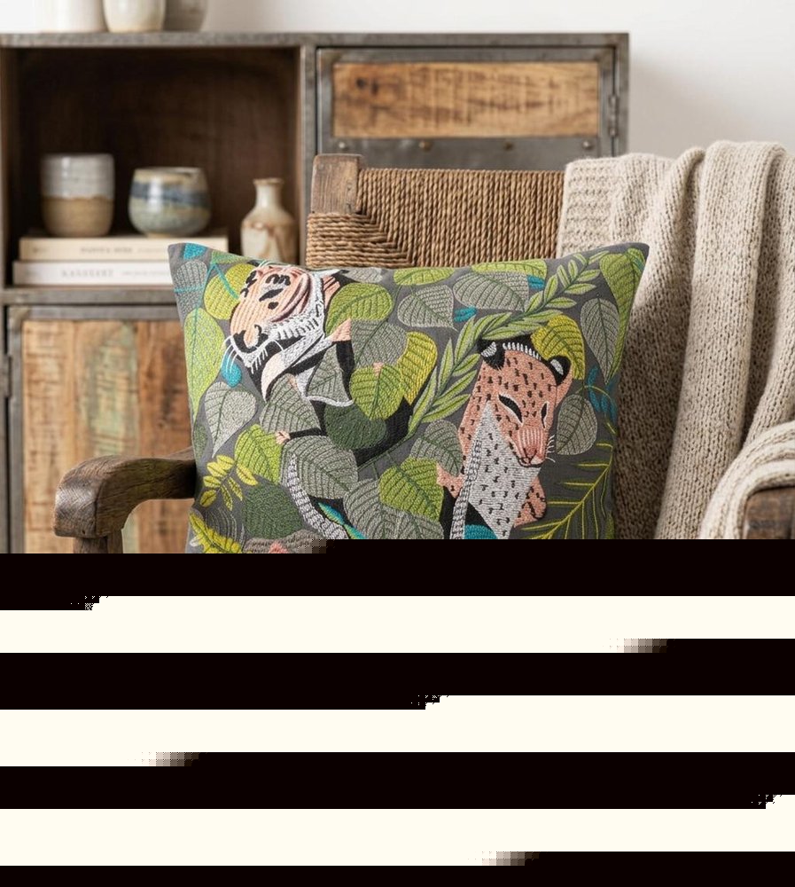 20" X 20" Gray Salmon And Green 100% Cotton Animal Print Zippered Pillow