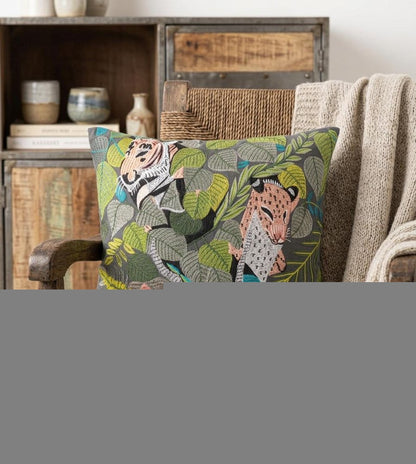 20" X 20" Gray Salmon And Green 100% Cotton Animal Print Zippered Pillow