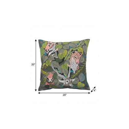 20" X 20" Gray Salmon And Green 100% Cotton Animal Print Zippered Pillow
