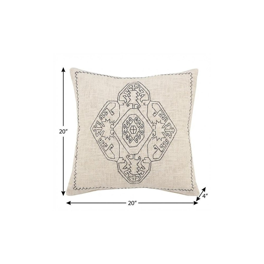 20" X 20" Off-White And Navy 100% Cotton Abstract Zippered Pillow