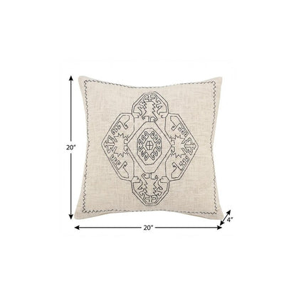 20" X 20" Off-White And Navy 100% Cotton Abstract Zippered Pillow