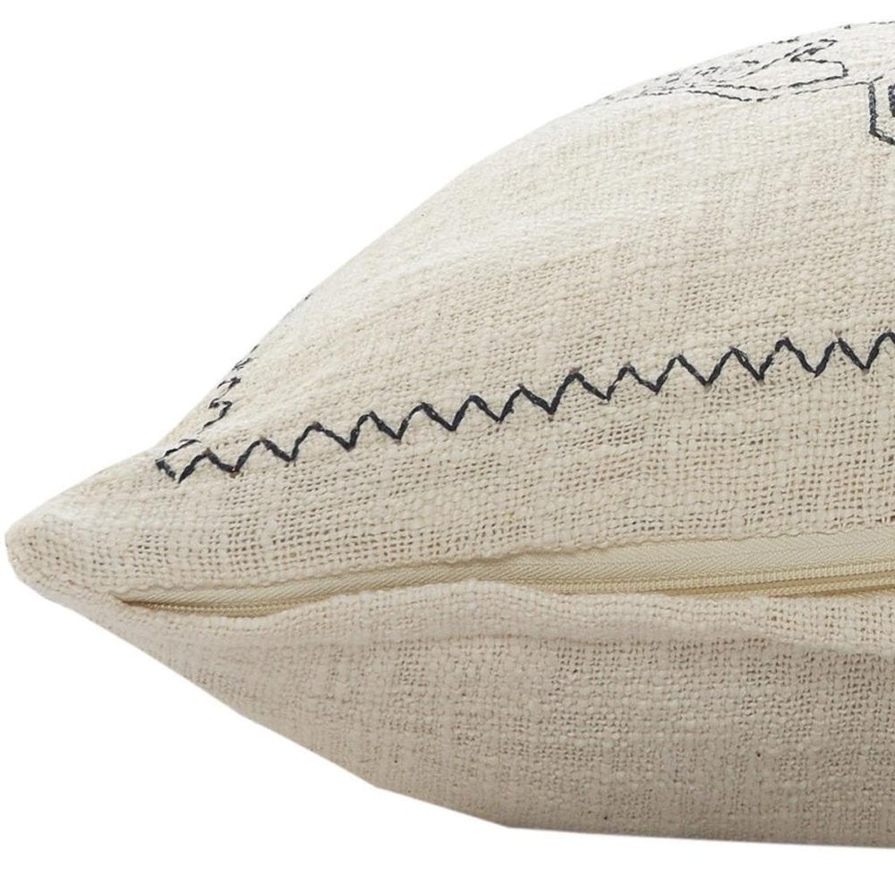 20" X 20" Off-White And Navy 100% Cotton Abstract Zippered Pillow