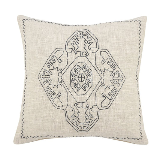 20" X 20" Off-White And Navy 100% Cotton Abstract Zippered Pillow