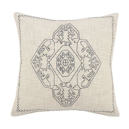 20" X 20" Off-White And Navy 100% Cotton Abstract Zippered Pillow