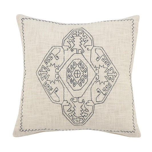 20" X 20" Off-White And Navy 100% Cotton Abstract Zippered Pillow