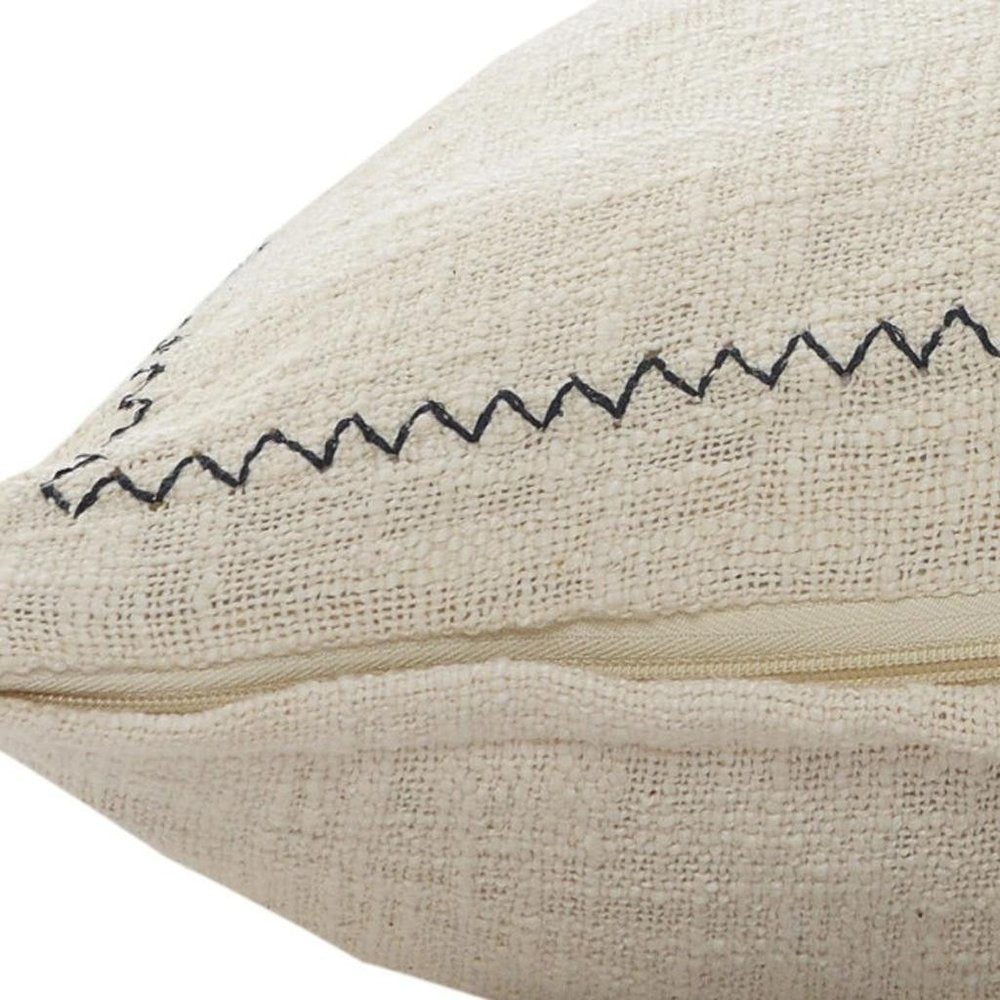 20" X 20" Off-White And Navy 100% Cotton Abstract Zippered Pillow