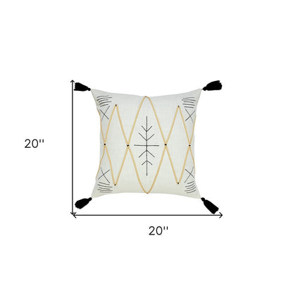 20" X 20" Off-White Black And Cream 100% Cotton Geometric Zippered Pillow