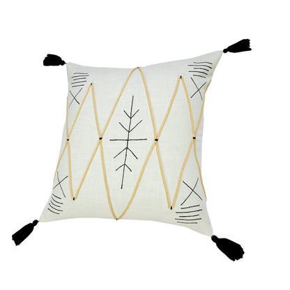 20" X 20" Off-White Black And Cream 100% Cotton Geometric Zippered Pillow