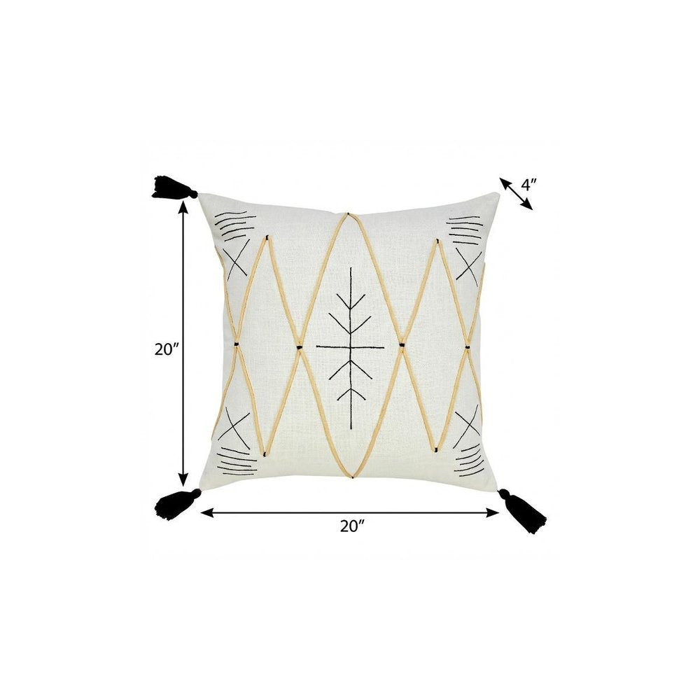 20" X 20" Off-White Black And Cream 100% Cotton Geometric Zippered Pillow