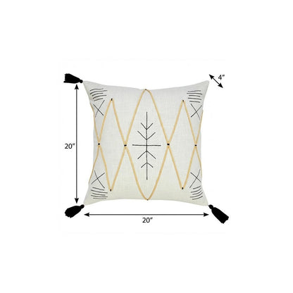 20" X 20" Off-White Black And Cream 100% Cotton Geometric Zippered Pillow