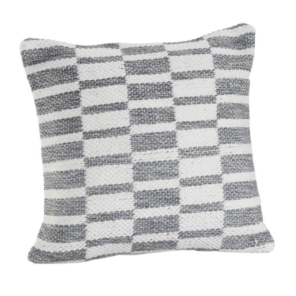18" X 18" Gray And White 100% Cotton Geometric Zippered Pillow