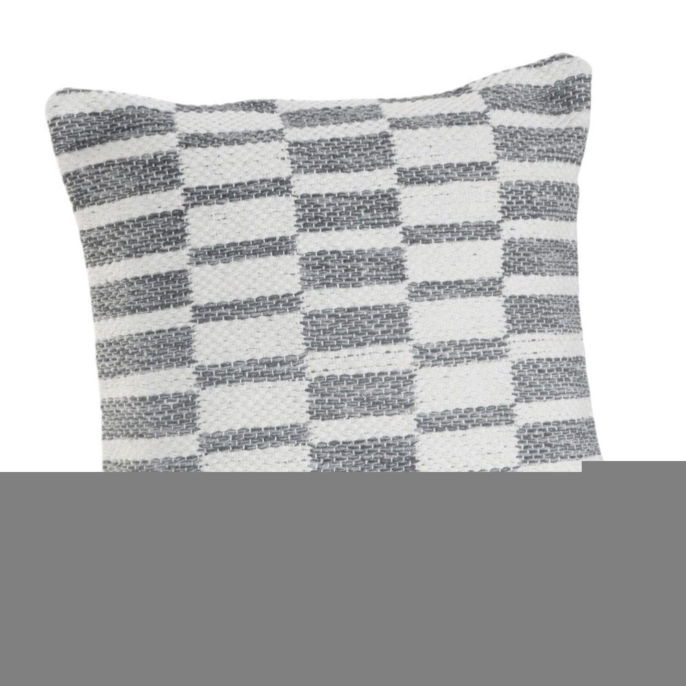 18" X 18" Gray And White 100% Cotton Geometric Zippered Pillow