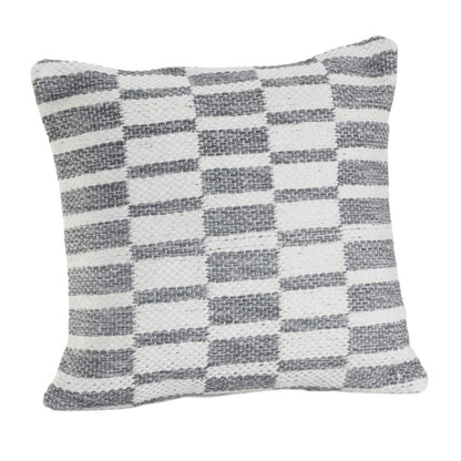 18" X 18" Gray And White 100% Cotton Geometric Zippered Pillow