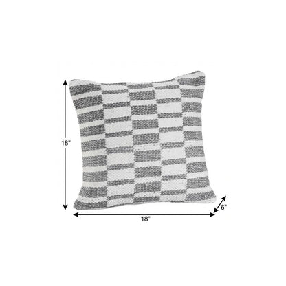 18" X 18" Gray And White 100% Cotton Geometric Zippered Pillow