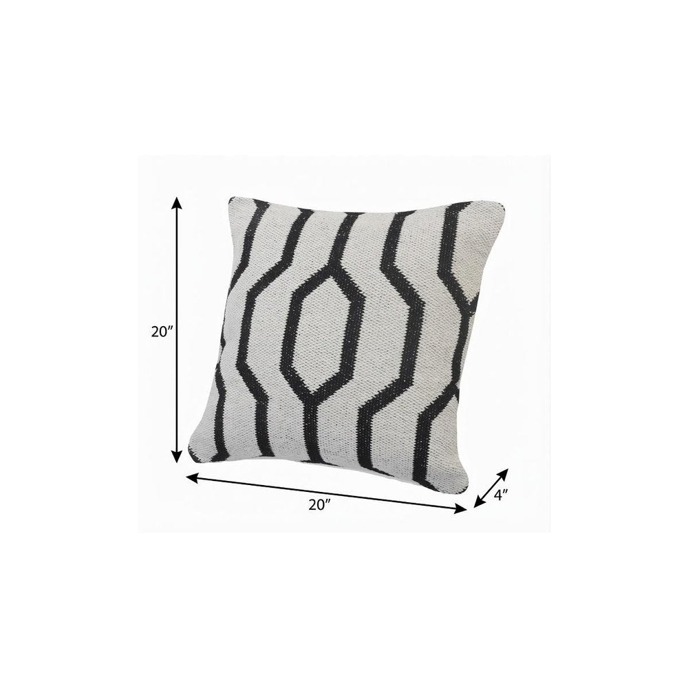 20" X 20" White And Tan 100% Cotton Geometric Zippered Pillow