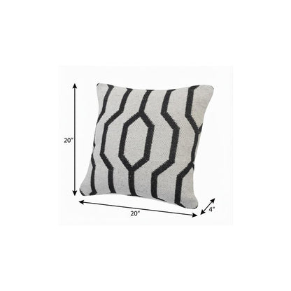 20" Black And White Cotton Geometric Throw Pillow