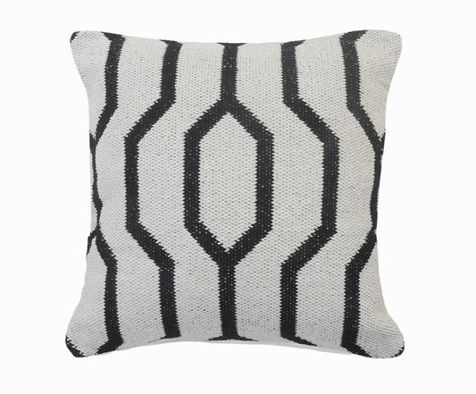 20" X 20" White And Tan 100% Cotton Geometric Zippered Pillow