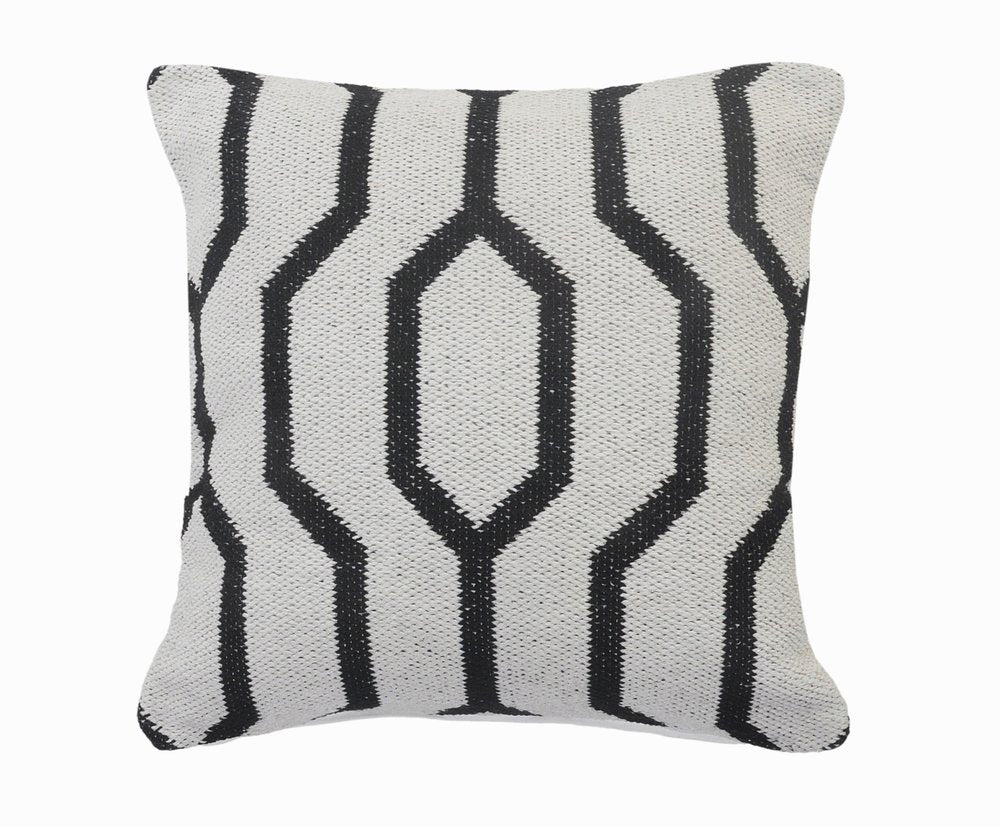 20" Black And White Cotton Geometric Throw Pillow