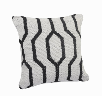 20" X 20" White And Tan 100% Cotton Geometric Zippered Pillow