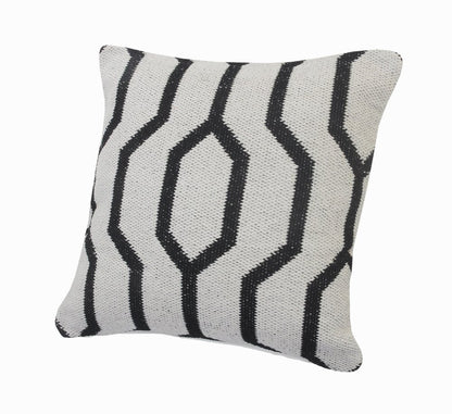20" X 20" White And Tan 100% Cotton Geometric Zippered Pillow