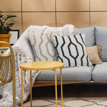 20" Black And White Cotton Geometric Throw Pillow