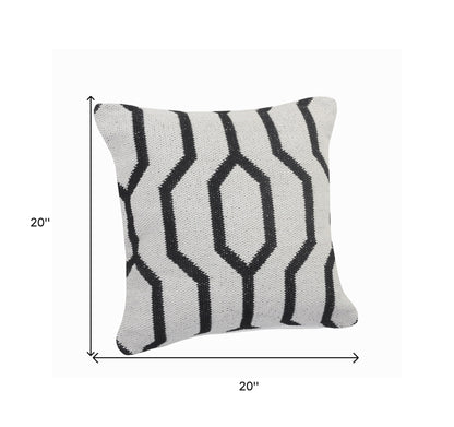 20" X 20" White And Black 100% Cotton Geometric Zippered Pillow