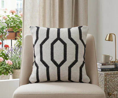 20" Black And White Cotton Geometric Throw Pillow