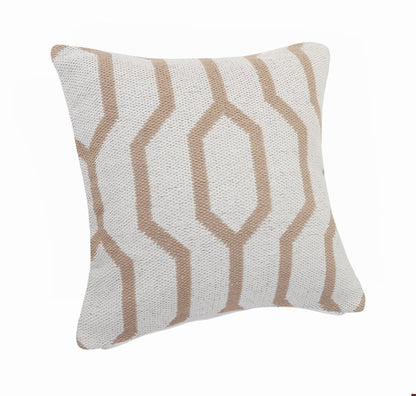 20" X 20" White And Tan 100% Cotton Geometric Zippered Pillow