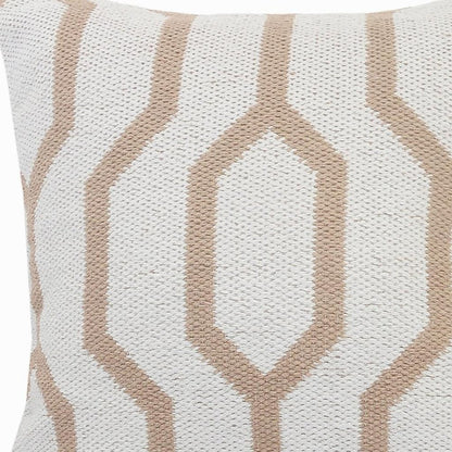 20" X 20" White And Tan 100% Cotton Geometric Zippered Pillow