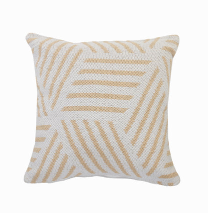 20" X 20" Tan And White 100% Cotton Geometric Zippered Pillow