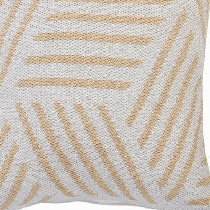 20" X 20" Tan And White 100% Cotton Geometric Zippered Pillow