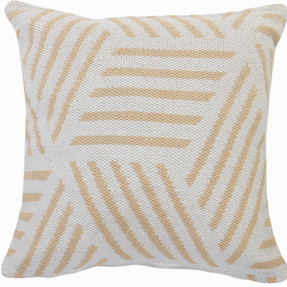 20" X 20" Tan And White 100% Cotton Geometric Zippered Pillow