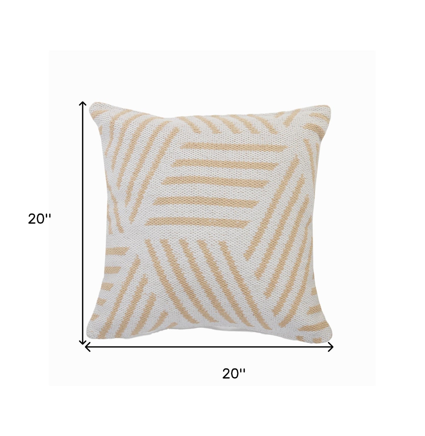 20" X 20" Tan And White 100% Cotton Geometric Zippered Pillow