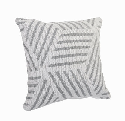 20" X 20" Tan And White 100% Cotton Geometric Zippered Pillow