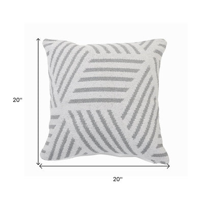 20" X 20" Gray And White 100% Cotton Geometric Zippered Pillow