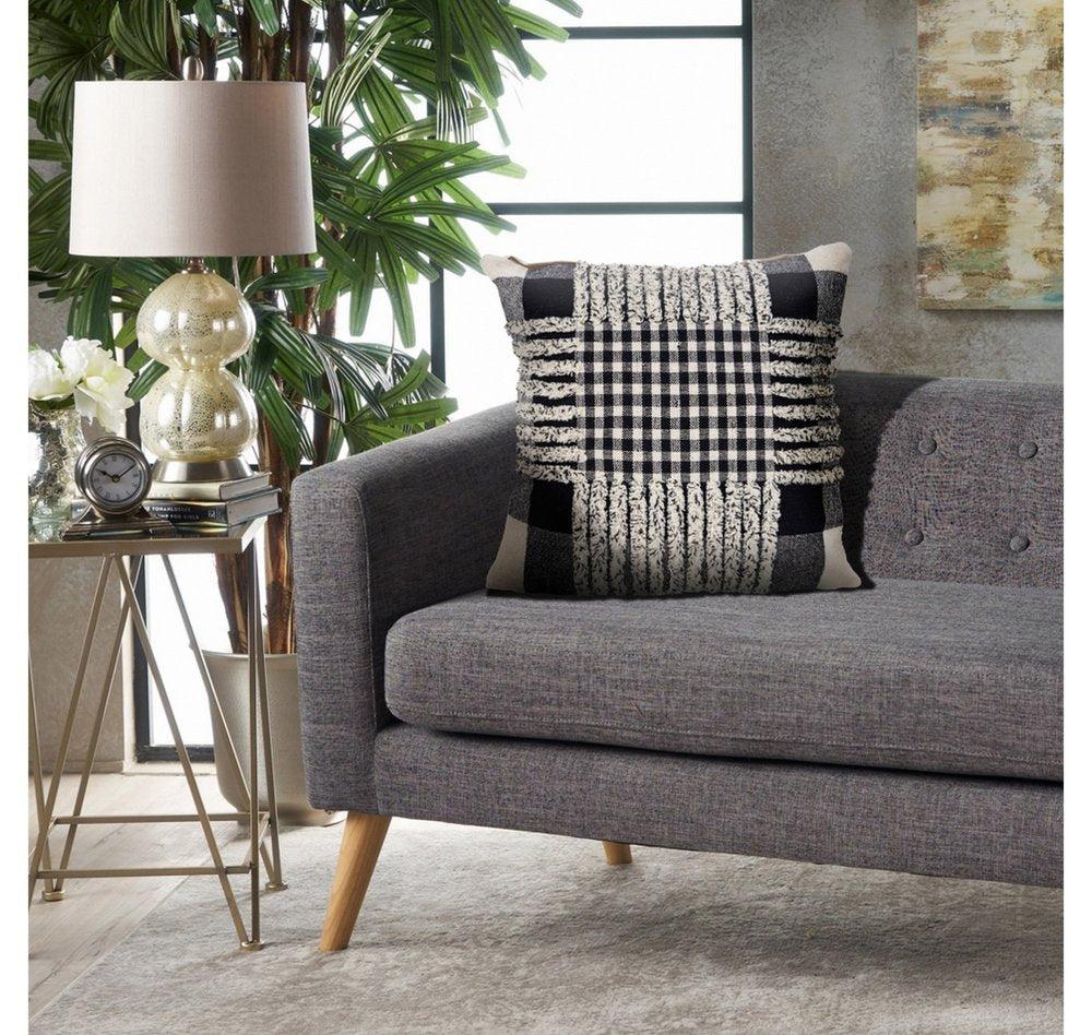 18" Black and Off White Throw Pillow