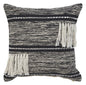 18" Black and Off White Throw Pillow with Fringe