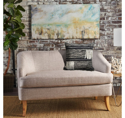 18" Black and Off White Throw Pillow with Fringe