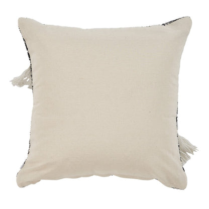 18" Black and Off White Throw Pillow with Fringe