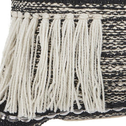 18" Black and Off White Throw Pillow with Fringe