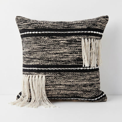 18" Black and Off White Throw Pillow with Fringe