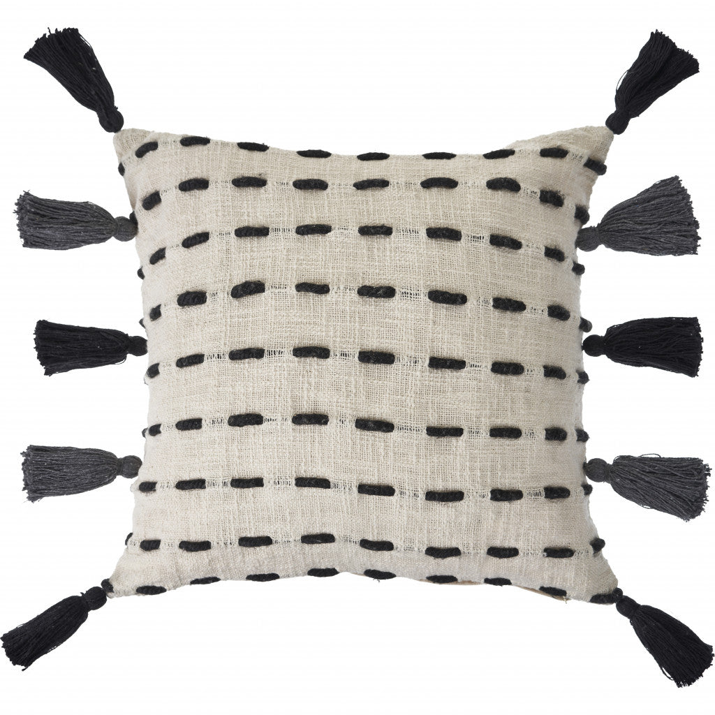 20" X 20" Black And Cream 100% Cotton Geometric Zippered Pillow