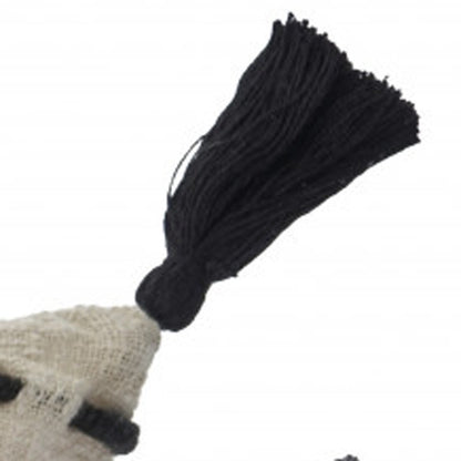 20" Black And Cream Cotton Geometric Throw Pillow with Tassels