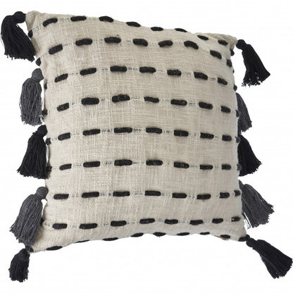 20" Black And Cream Cotton Geometric Throw Pillow with Tassels