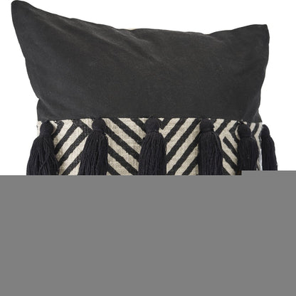 20" X 20" Black And White 100% Cotton Chevron Zippered Pillow